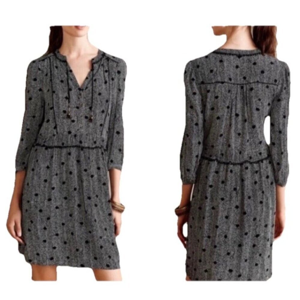 Maeve by Anthropologie‎ Dress Galen Black & White Polka Dot Size S Small Preppy